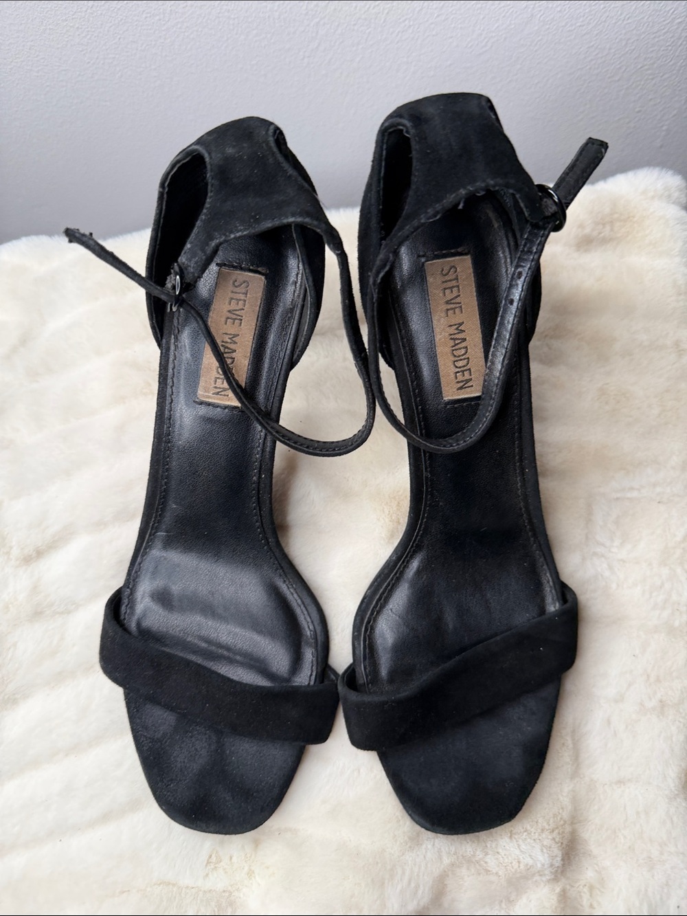 Steve Madden Black Suede Open-Toe Ankle-Strap Heels